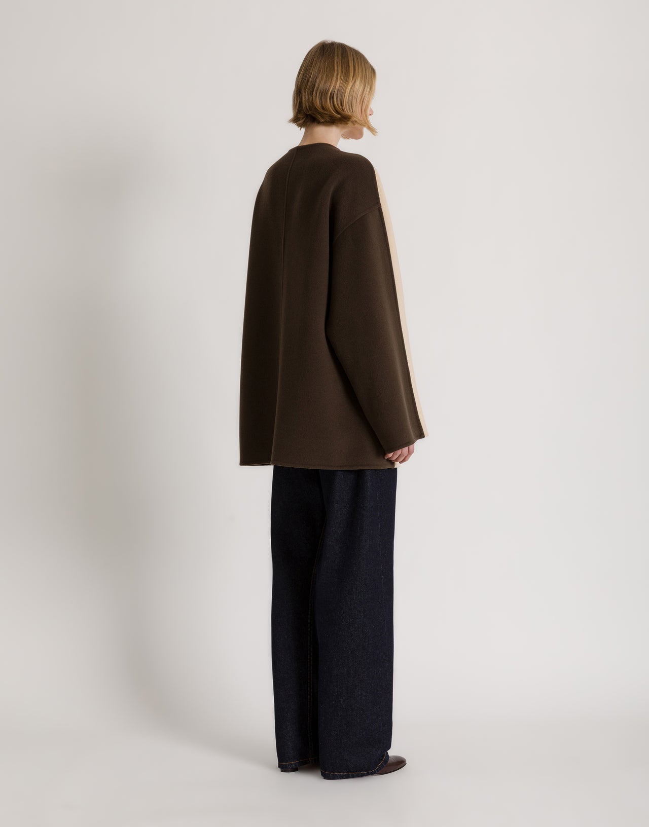 Bicolor wool and cashmere short coat Beige Alberta Ferretti Boutique Online 3