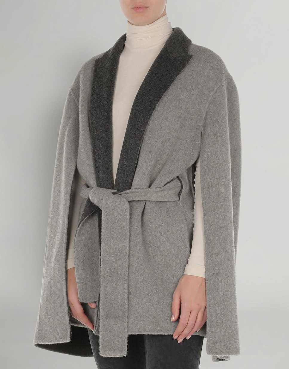 Two-Tone Double Wool Cape Jacket Grey Alberta Ferretti Boutique Online 3