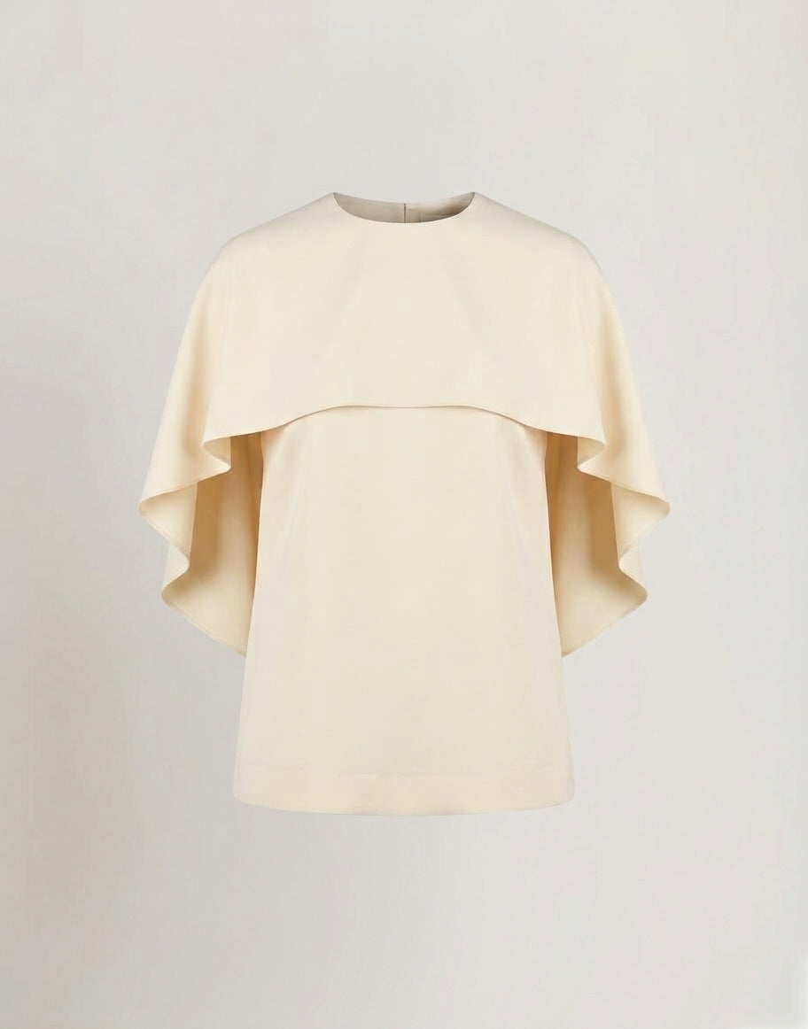 Stretch Cady Cape Blouse with Back Cowl Drape Ivory Alberta Ferretti Boutique Online 4