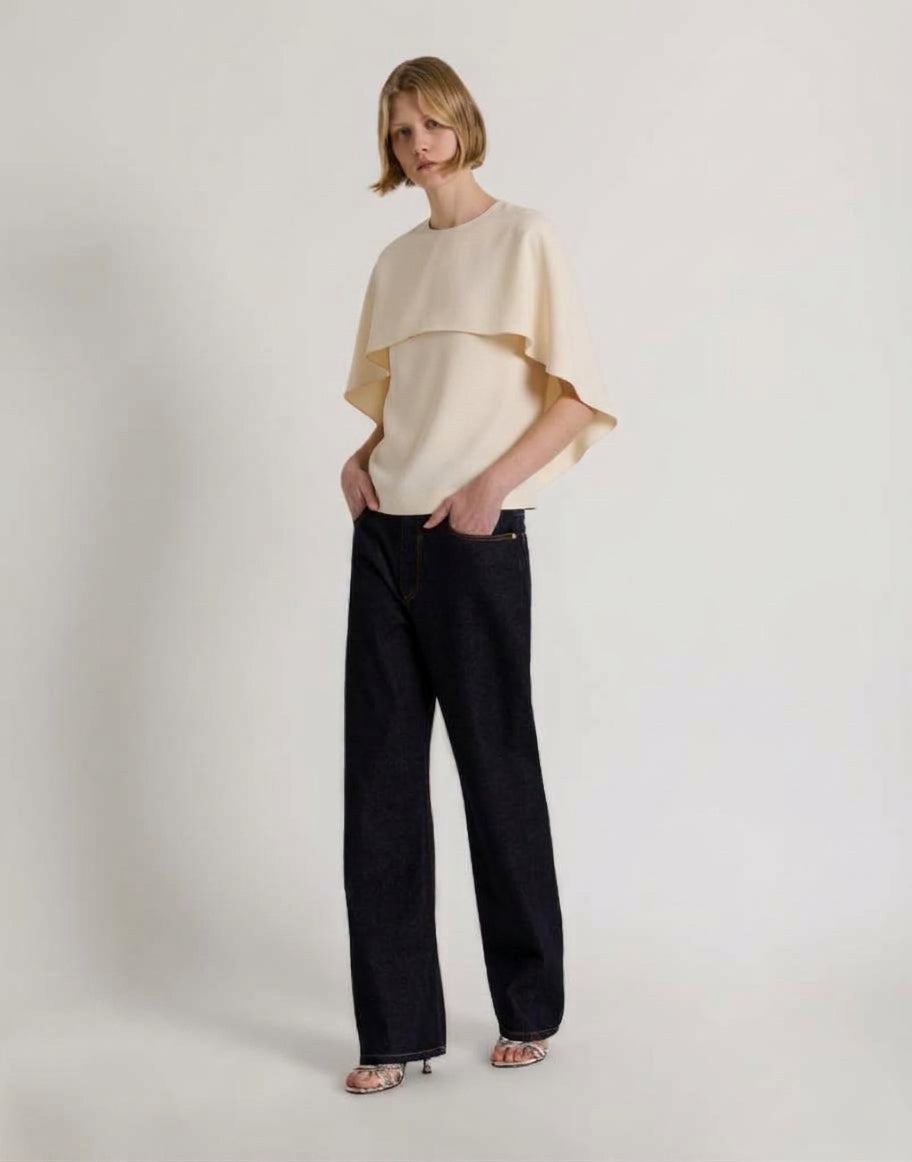 Stretch Cady Cape Blouse with Back Cowl Drape Ivory Alberta Ferretti Boutique Online 2