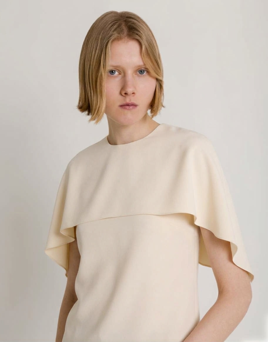 Stretch Cady Cape Blouse with Back Cowl Drape Ivory Alberta Ferretti Boutique Online 1