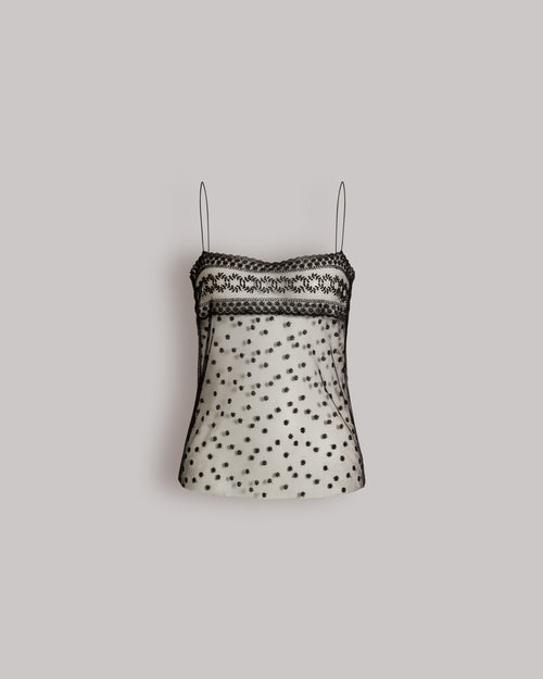Polka-dot tulle top with spaghetti straps