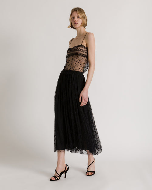 Polka-dot tulle top with spaghetti straps Black Alberta Ferretti Boutique Online 0