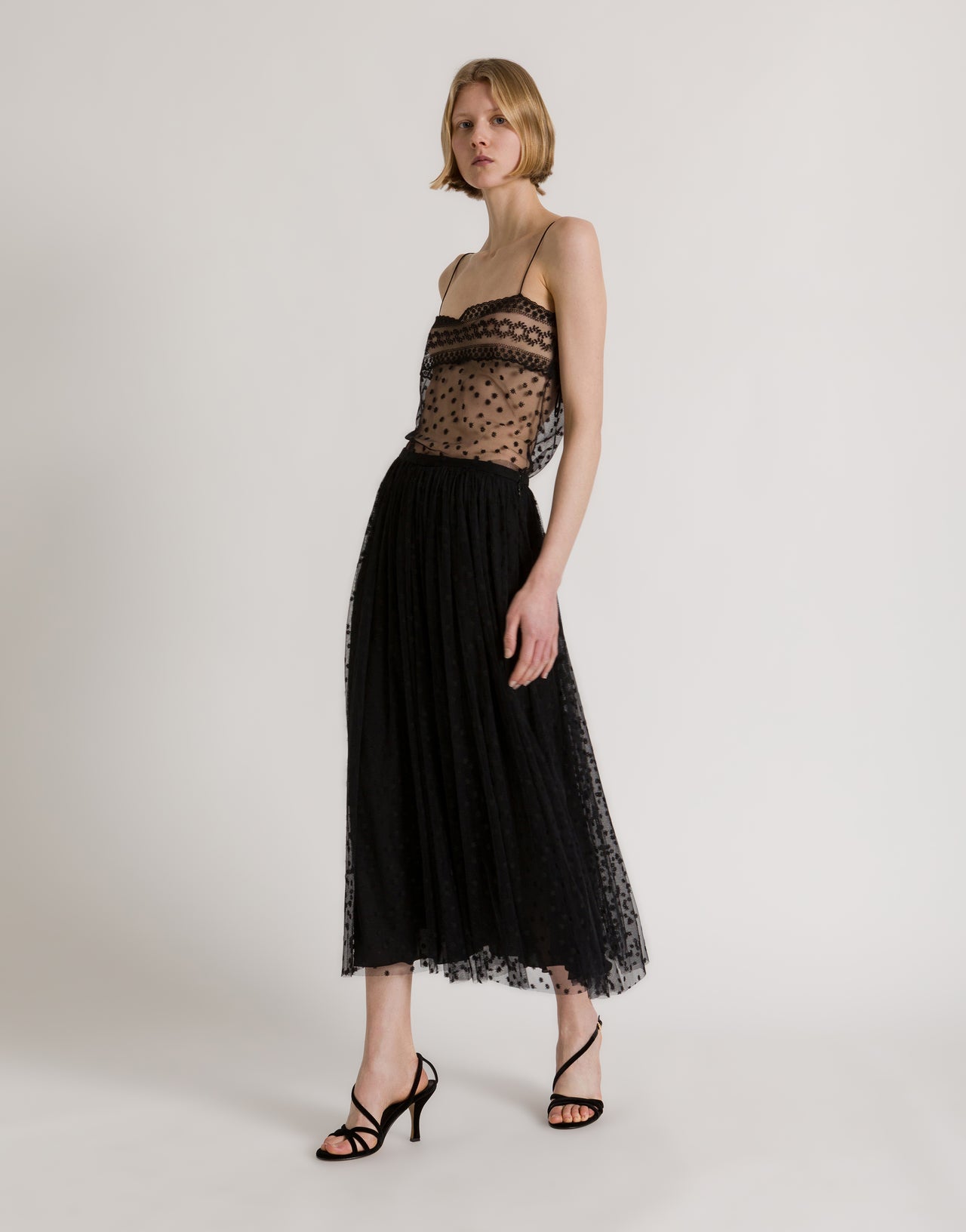 Polka-dot tulle top with spaghetti straps Black Alberta Ferretti Boutique Online 1