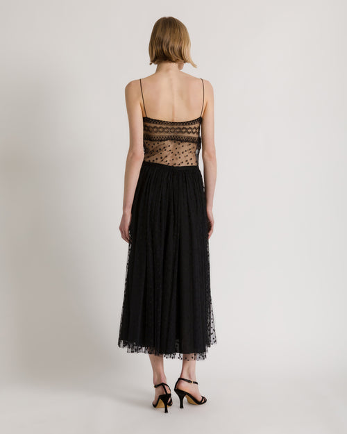 Polka-dot tulle top with spaghetti straps Black Alberta Ferretti Boutique Online 1