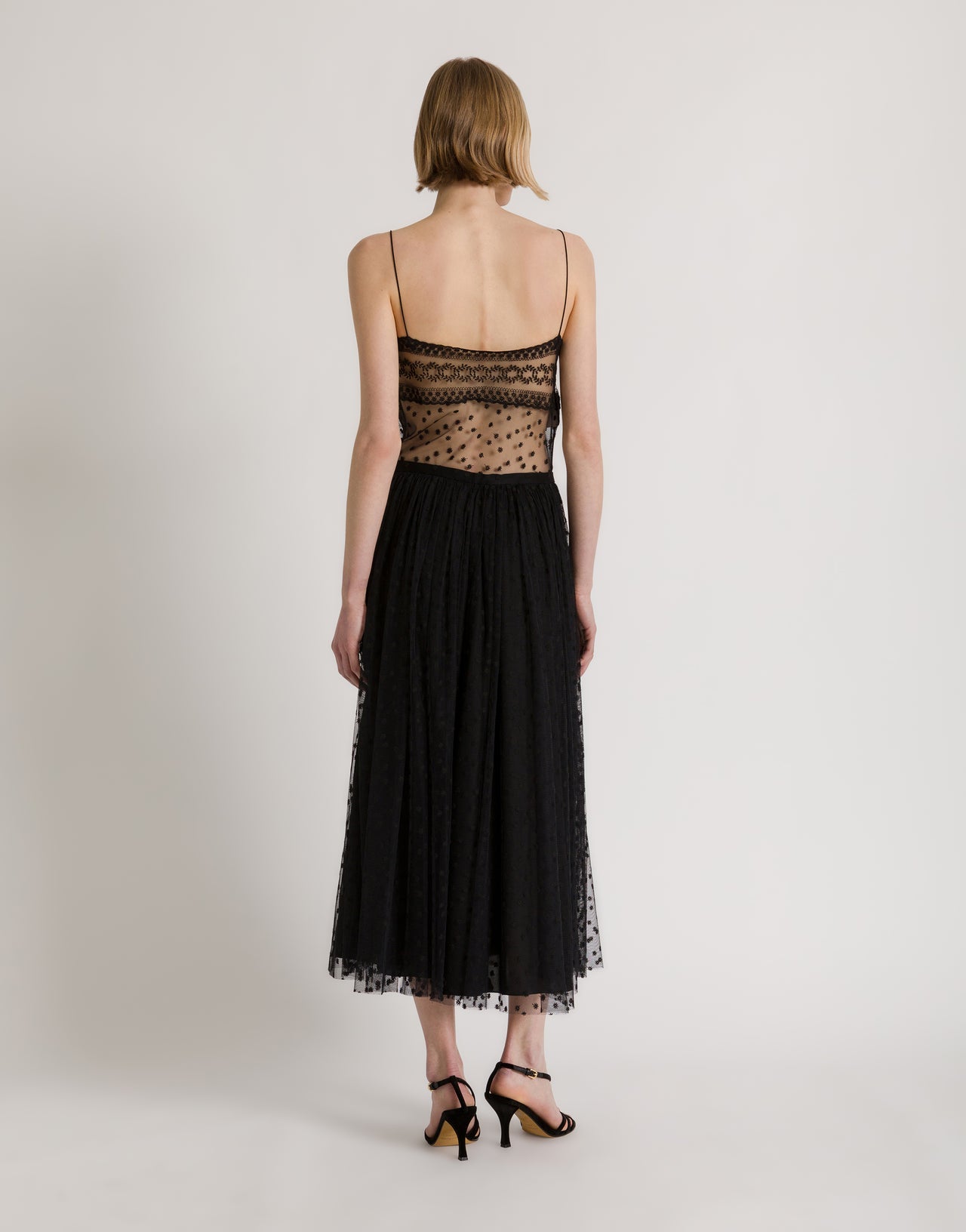 Polka-dot tulle top with spaghetti straps Black Alberta Ferretti Boutique Online 2