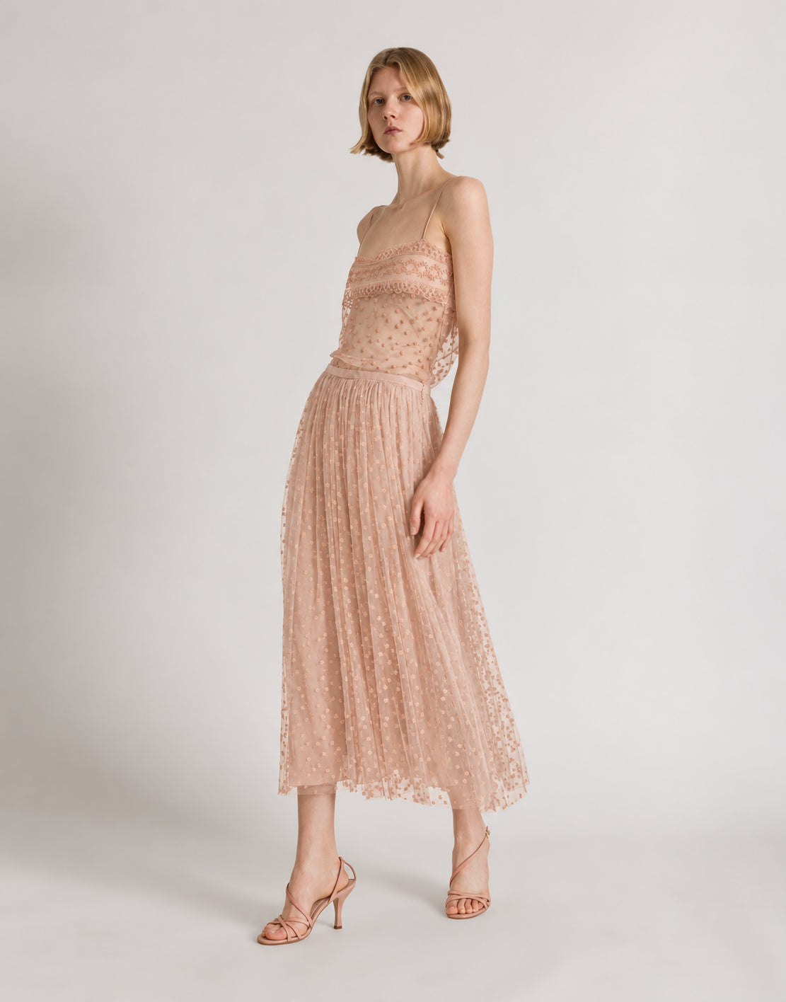 Polka-dot tulle top with spaghetti straps Pink Alberta Ferretti Boutique Online 2
