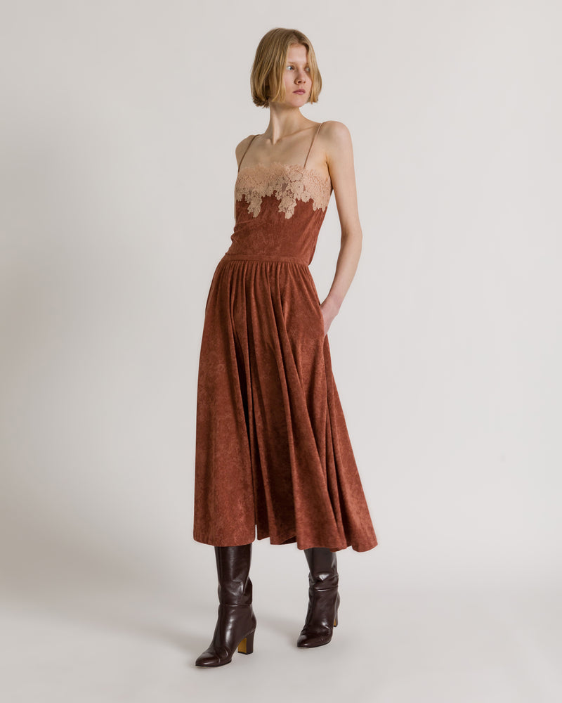 Top with lace inserts Brown Alberta Ferretti Boutique Online 1