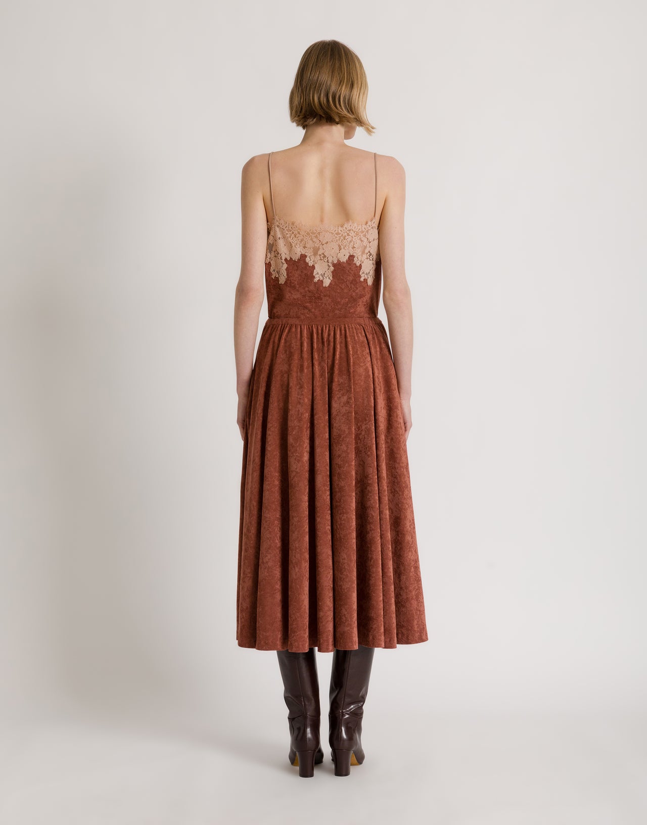 Top con inserti in pizzo Marrone Alberta Ferretti Boutique Online 3
