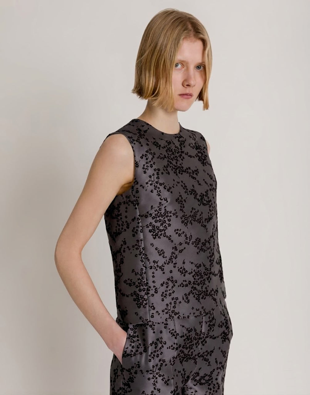 Floral print mikado top Grey Alberta Ferretti Boutique Online 4
