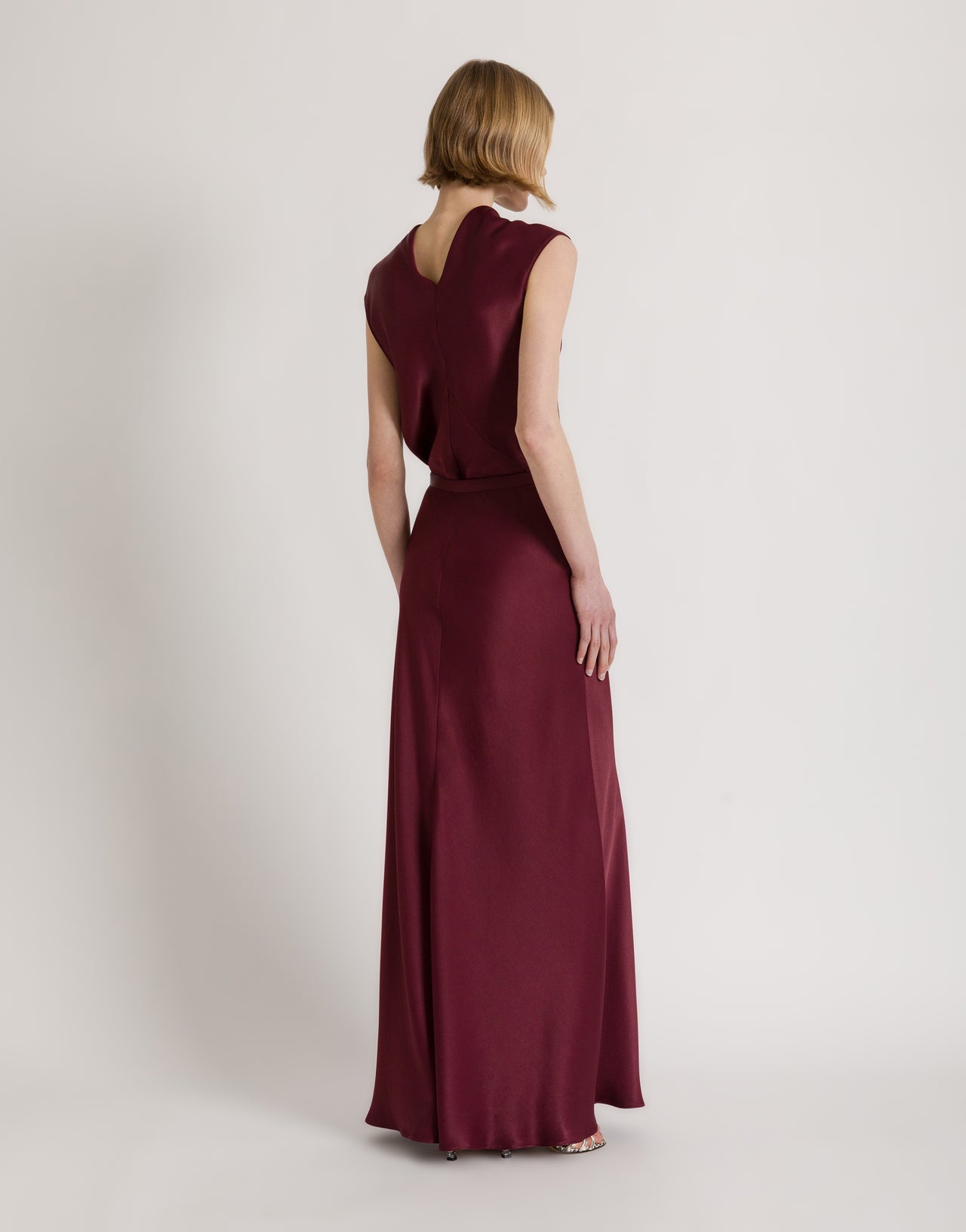Top sans manches en satin à col drapé Rouge Alberta Ferretti Boutique Online 3