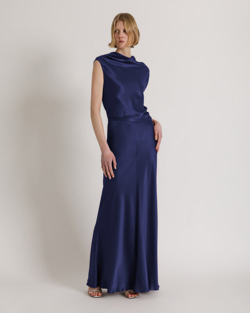 Sleeveless satin top with fluid neckline Blue Alberta Ferretti Boutique Online 1