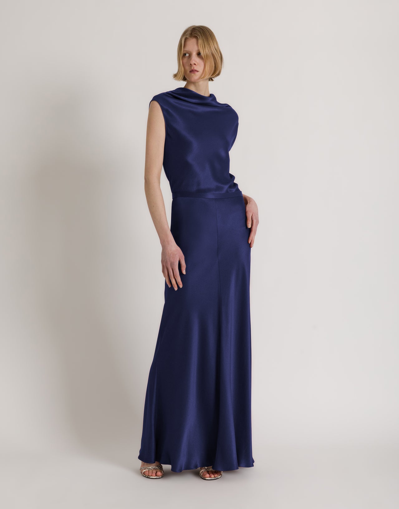 Sleeveless satin top with fluid neckline Blue Alberta Ferretti Boutique Online 2