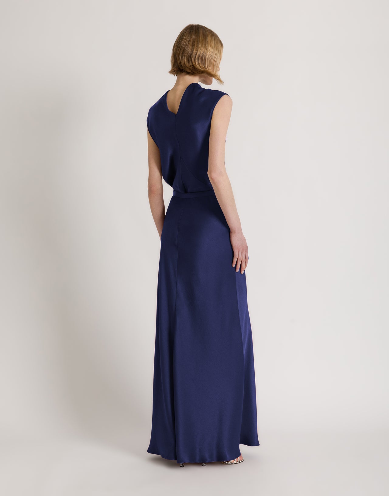 Sleeveless satin top with fluid neckline Blue Alberta Ferretti Boutique Online 3