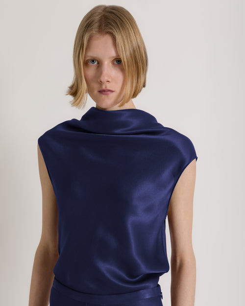 Sleeveless satin top with fluid neckline Blue Alberta Ferretti Boutique Online 0