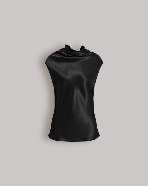 Ärmelloses Satintop mit fließendem Ausschnitt Schwarz Alberta Ferretti Boutique Online 0