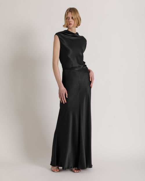Ärmelloses Satintop mit fließendem Ausschnitt Schwarz Alberta Ferretti Boutique Online 1