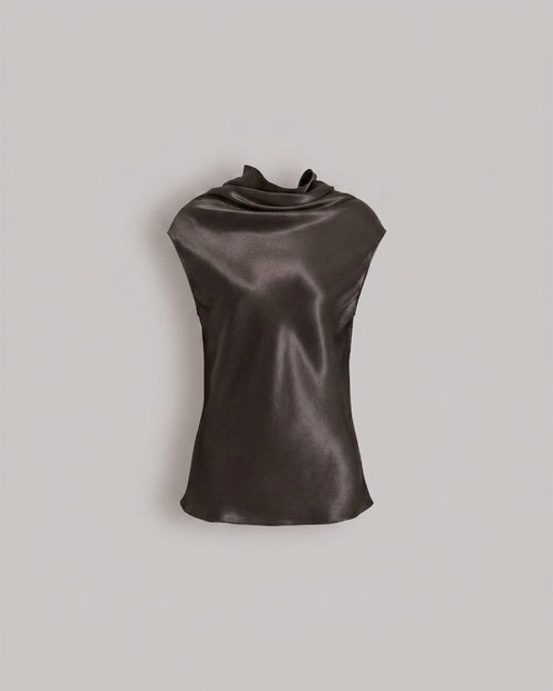 Ärmelloses Satintop mit fließendem Ausschnitt Grau Alberta Ferretti Boutique Online 0
