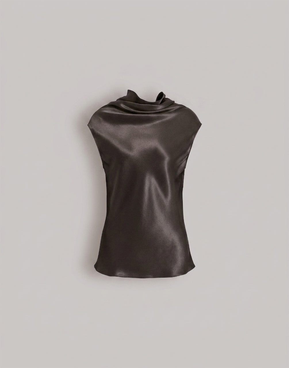 Top sans manches en satin à col drapé Gris Alberta Ferretti Boutique Online 1