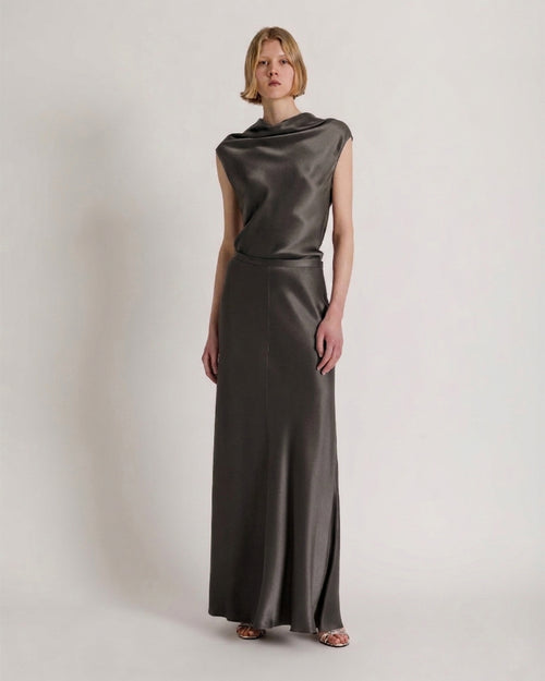 Ärmelloses Satintop mit fließendem Ausschnitt Grau Alberta Ferretti Boutique Online 1