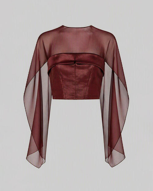 Top with silk chiffon cape Red Alberta Ferretti Boutique Online 0