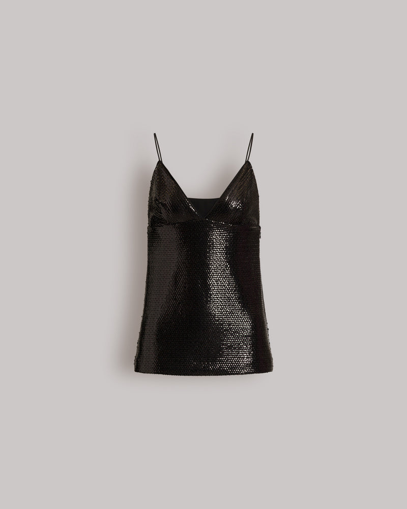 Top in paillettes lucide con spalline sottili Nero Alberta Ferretti Boutique Online 0