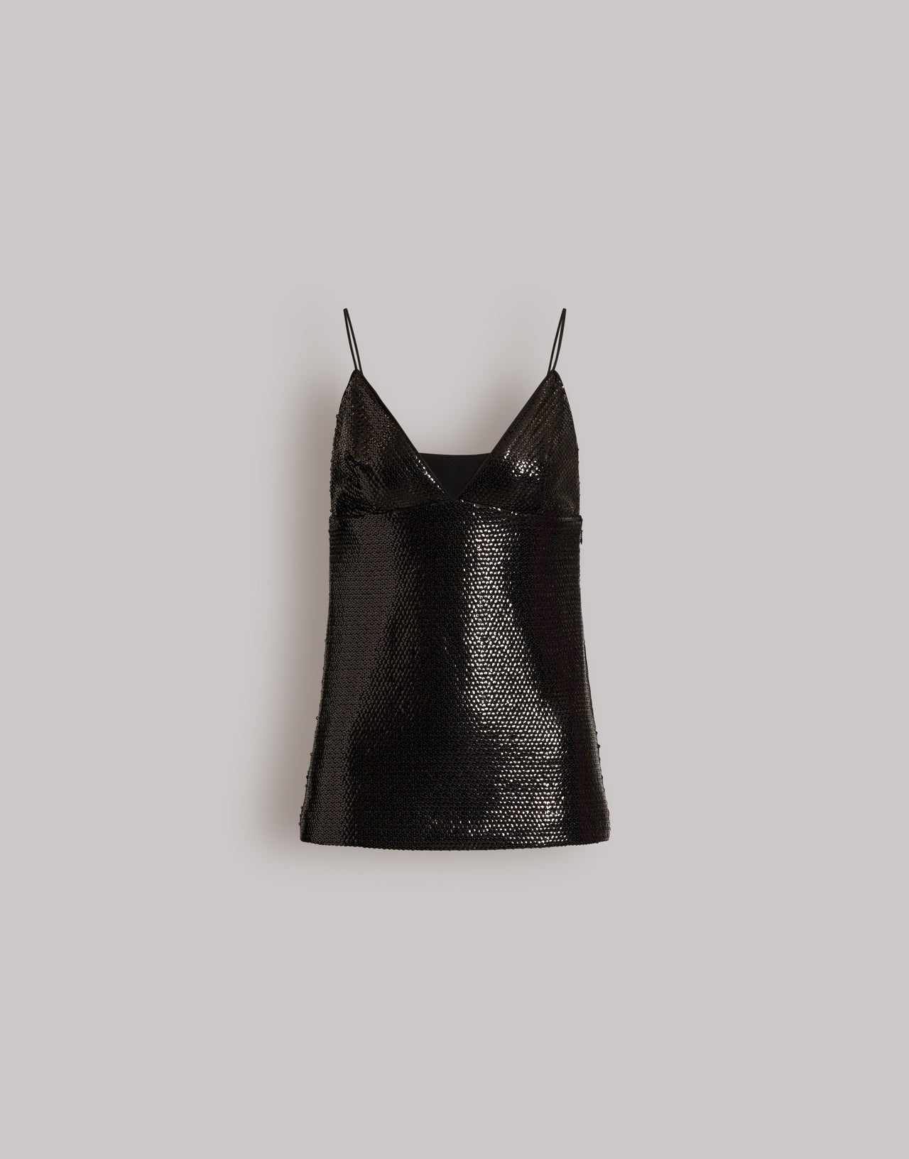 Glossy sequin top with spaghetti straps Black Alberta Ferretti Boutique Online 1