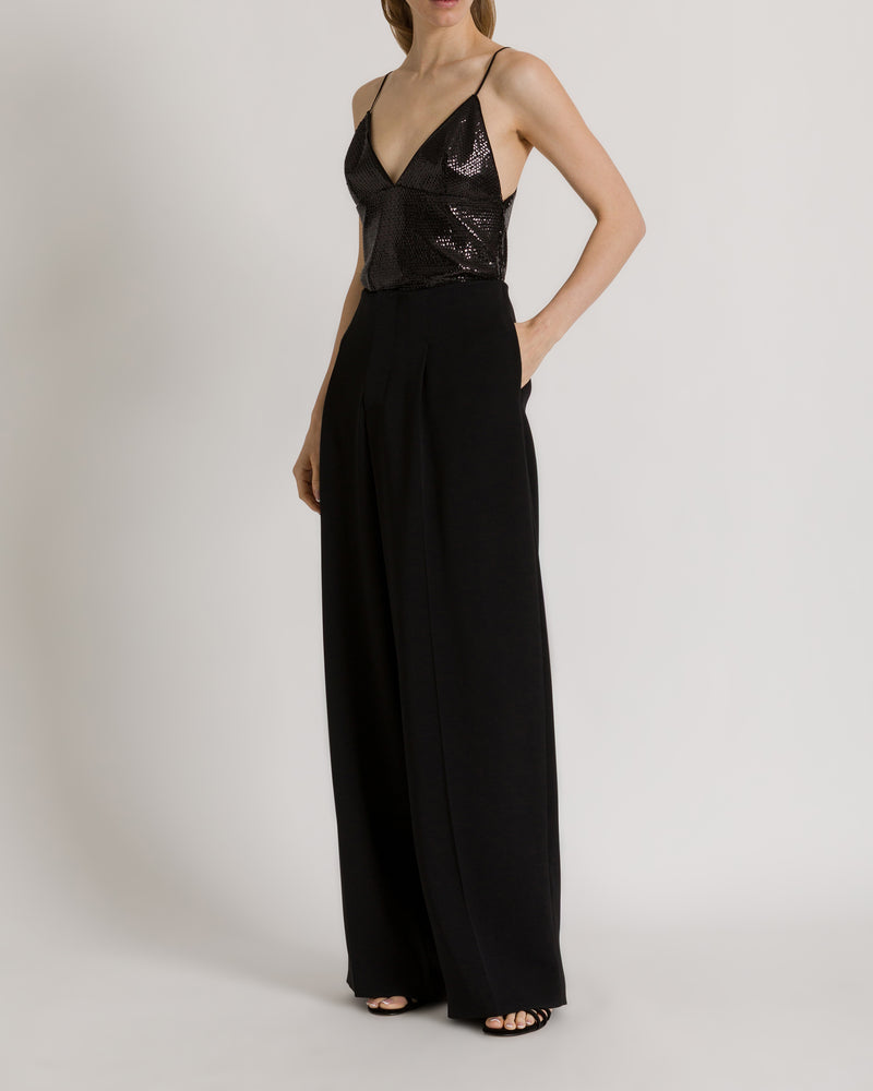 Top in paillettes lucide con spalline sottili Nero Alberta Ferretti Boutique Online 1