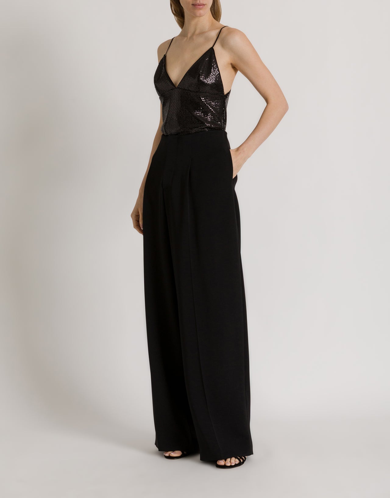 Glossy sequin top with spaghetti straps Black Alberta Ferretti Boutique Online 2
