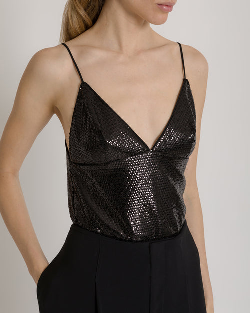 Glossy sequin top with spaghetti straps