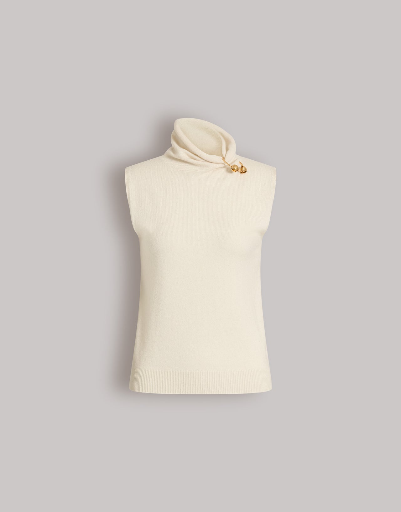 Ärmelloser Rollkragenpullover mit Schmuckbrosche Weiß Alberta Ferretti Boutique Online 1