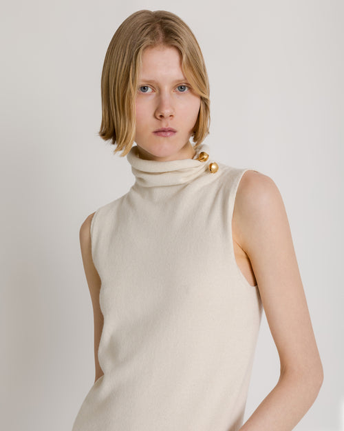 Ärmelloser Rollkragenpullover mit Schmuckbrosche Weiß Alberta Ferretti Boutique Online 0