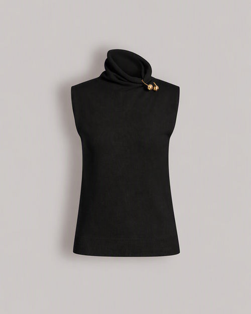 Jersey sin mangas de cuello alto con broche joya Negro Alberta Ferretti Boutique Online 0