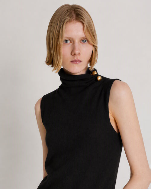 Jersey sin mangas de cuello alto con broche joya Negro Alberta Ferretti Boutique Online 1
