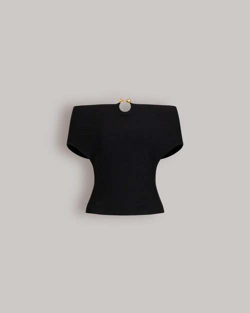 Top bustier en maille stretch avec broche bijou Noir Alberta Ferretti Boutique Online 0
