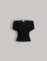 Stretch knit top with jewel brooch