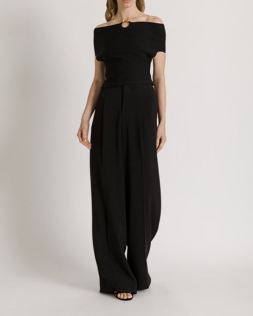 Top bustier en maille stretch avec broche bijou Noir Alberta Ferretti Boutique Online 1