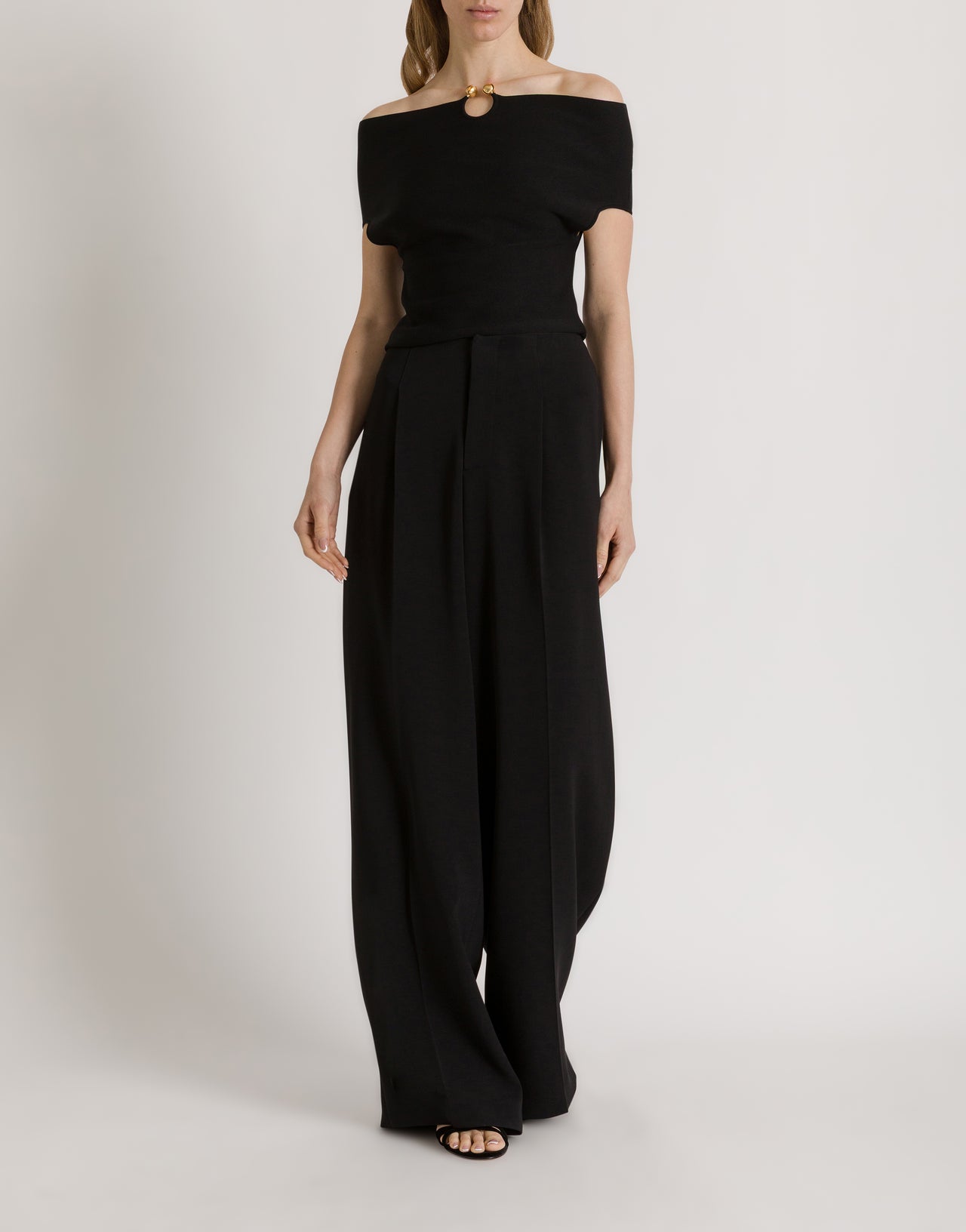 Stretch knit top with jewel brooch Black Alberta Ferretti Boutique Online 2