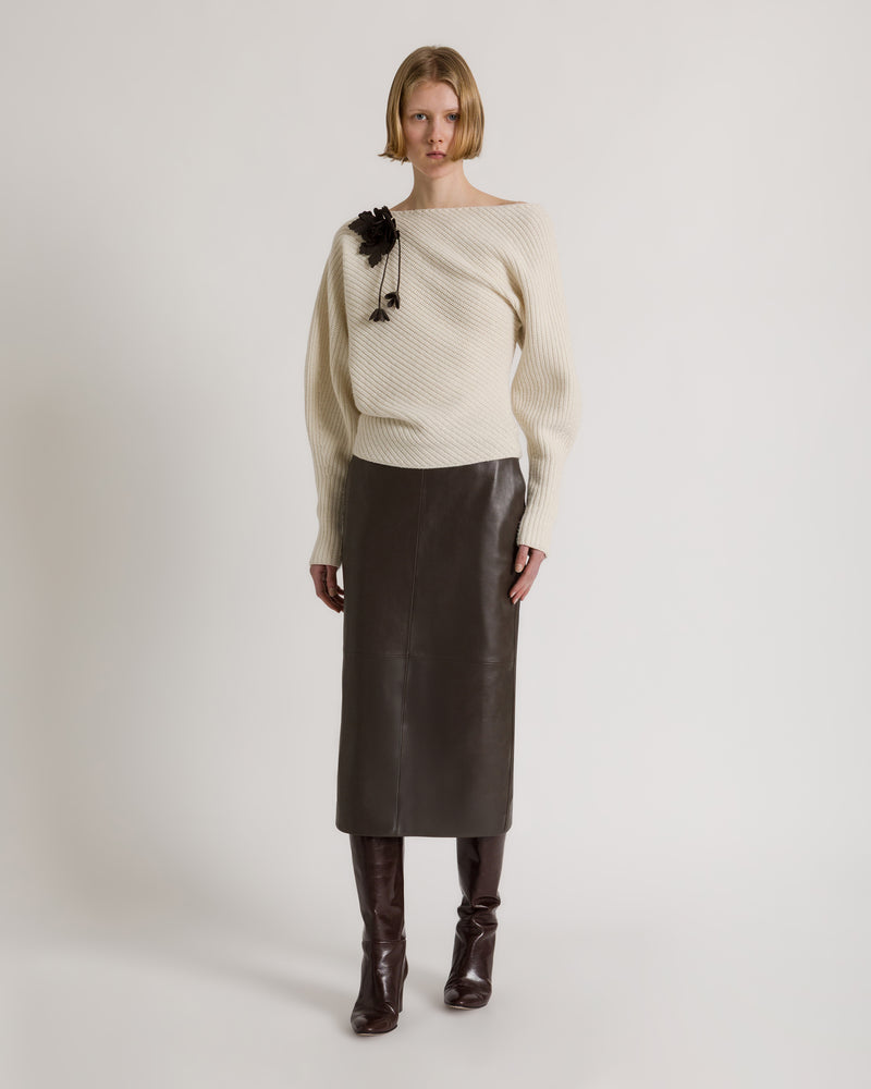 Asymmetrischer Rippstrickpullover aus Wolle, Seide und Kaschmir Weiß Alberta Ferretti Boutique Online 1