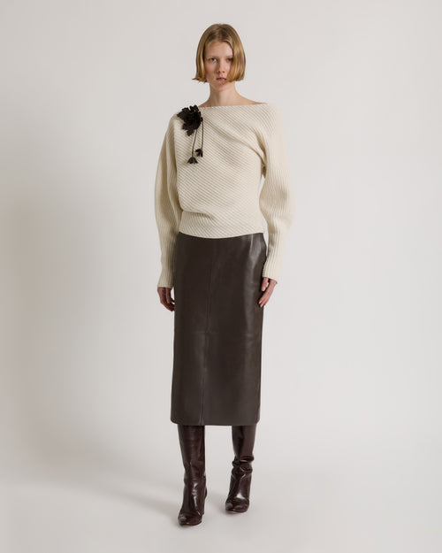 Asymmetrischer Rippstrickpullover aus Wolle, Seide und Kaschmir Weiß Alberta Ferretti Boutique Online 1