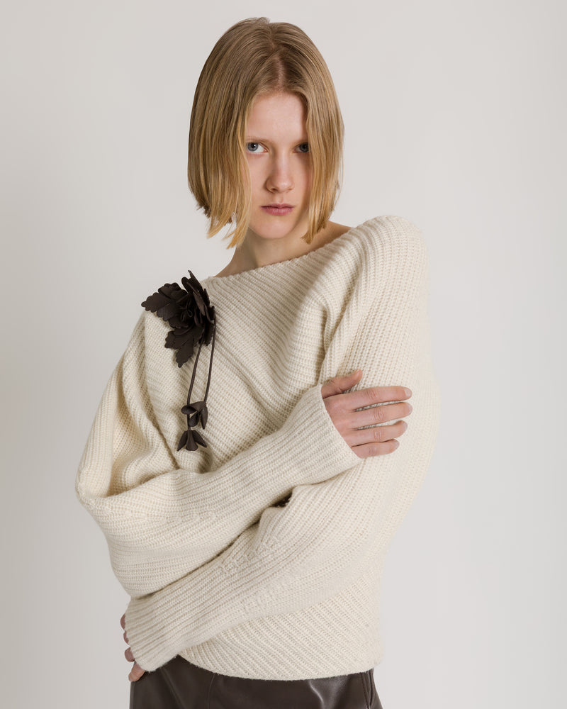 Asymmetrischer Rippstrickpullover aus Wolle, Seide und Kaschmir Weiß Alberta Ferretti Boutique Online 0