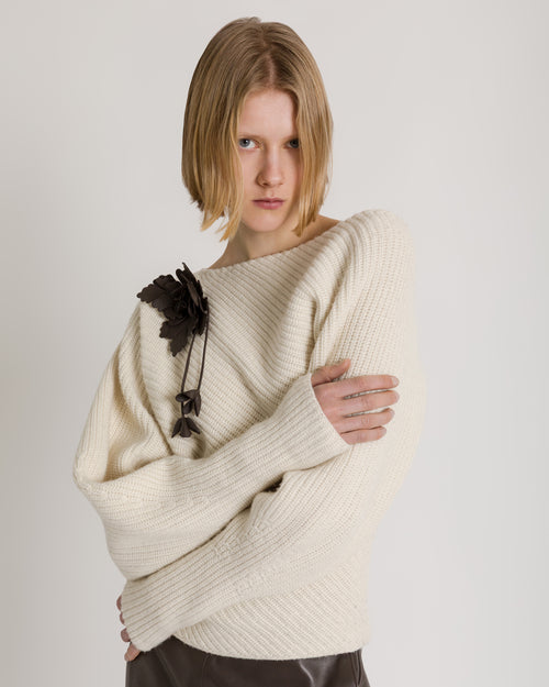 Asymmetrischer Rippstrickpullover aus Wolle, Seide und Kaschmir Weiß Alberta Ferretti Boutique Online 0