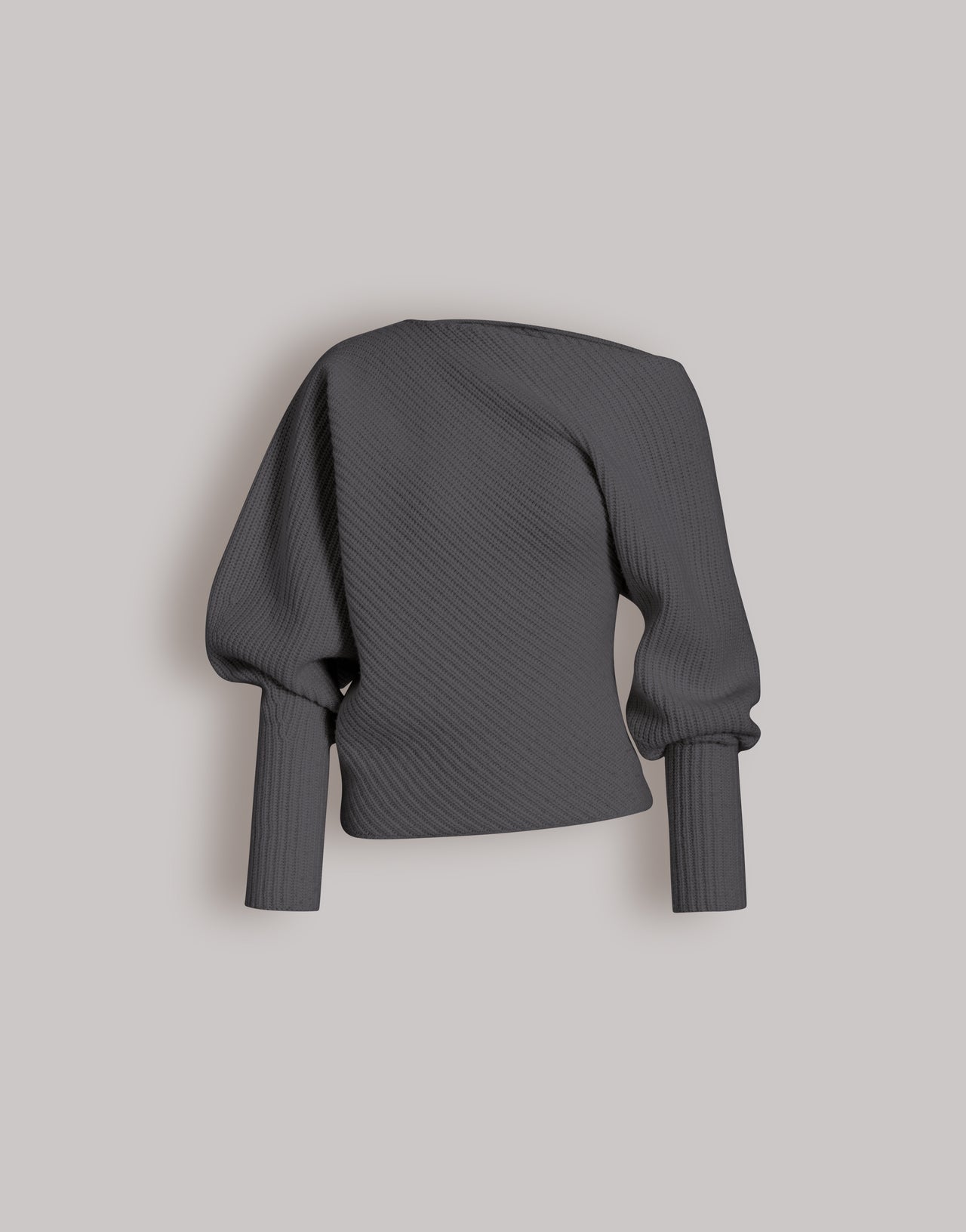 Asymmetric ribbed sweater in wool, silk, and cashmere 灰色 Alberta Ferretti Boutique Online 1