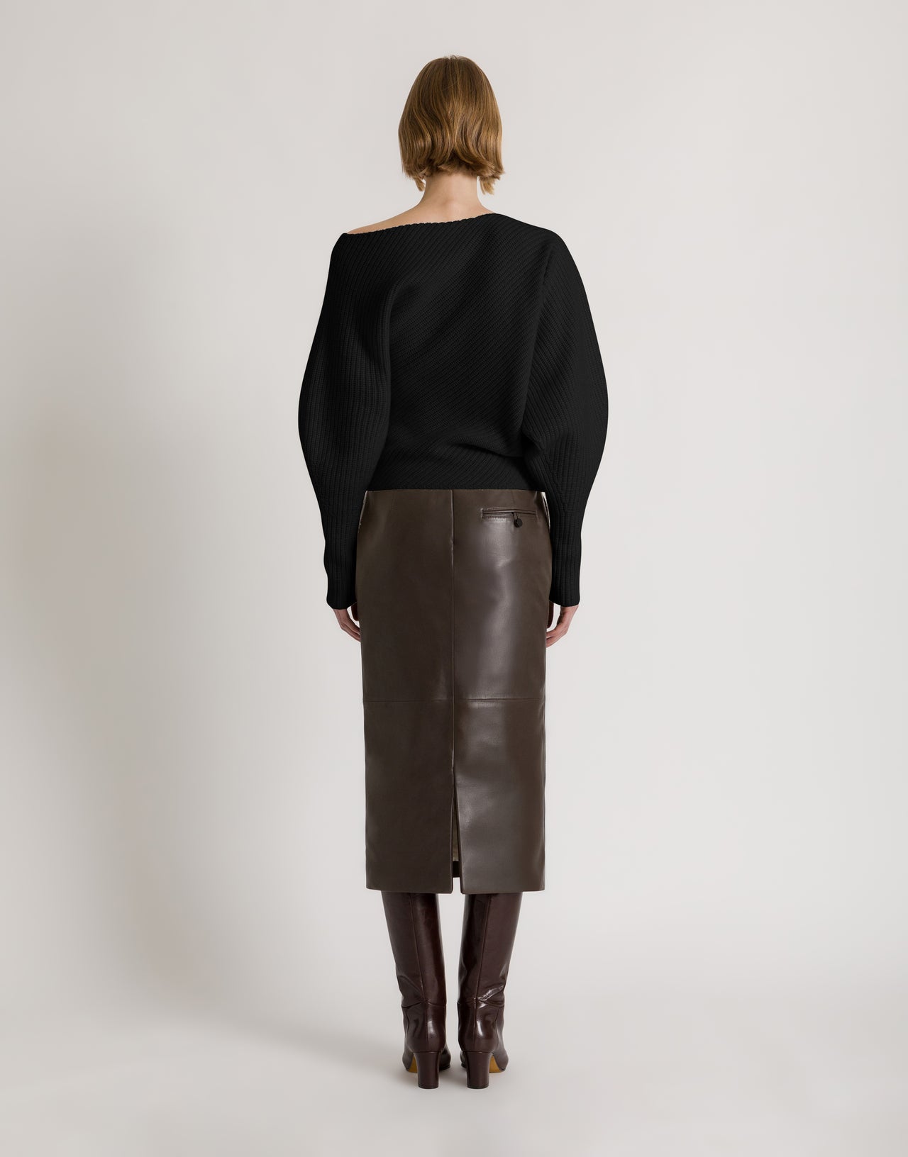 Maglione asimmetrico a coste in lana, seta e cashmere Nero Alberta Ferretti Boutique Online 3