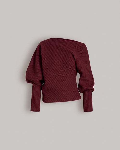 Asymmetric ribbed sweater in wool, silk, and cashmere 红色 Alberta Ferretti Boutique Online 0