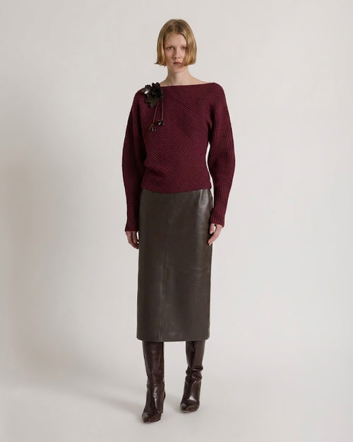 Asymmetric ribbed sweater in wool, silk, and cashmere 红色 Alberta Ferretti Boutique Online 1