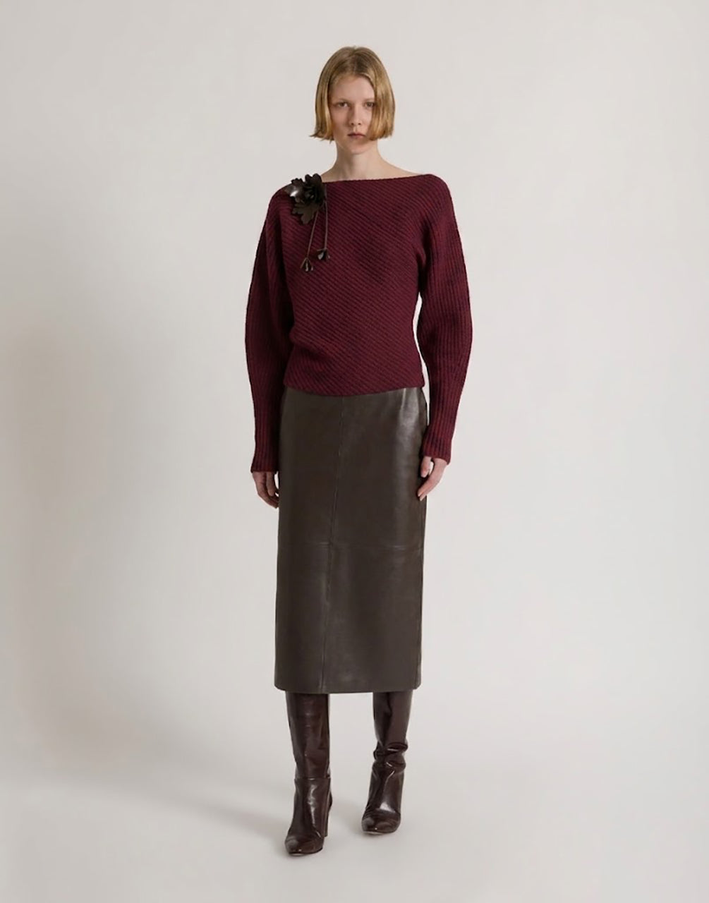 Asymmetric ribbed sweater in wool, silk, and cashmere 红色 Alberta Ferretti Boutique Online 2