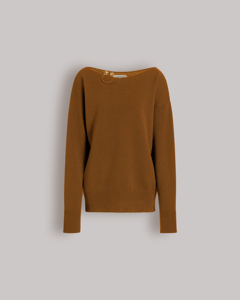 Pullover aus Schurwolle, Seide und Kaschmir mit Blumenbrosche Braun Alberta Ferretti Boutique Online 0