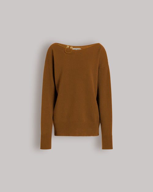 Pullover aus Schurwolle, Seide und Kaschmir mit Blumenbrosche Braun Alberta Ferretti Boutique Online 0