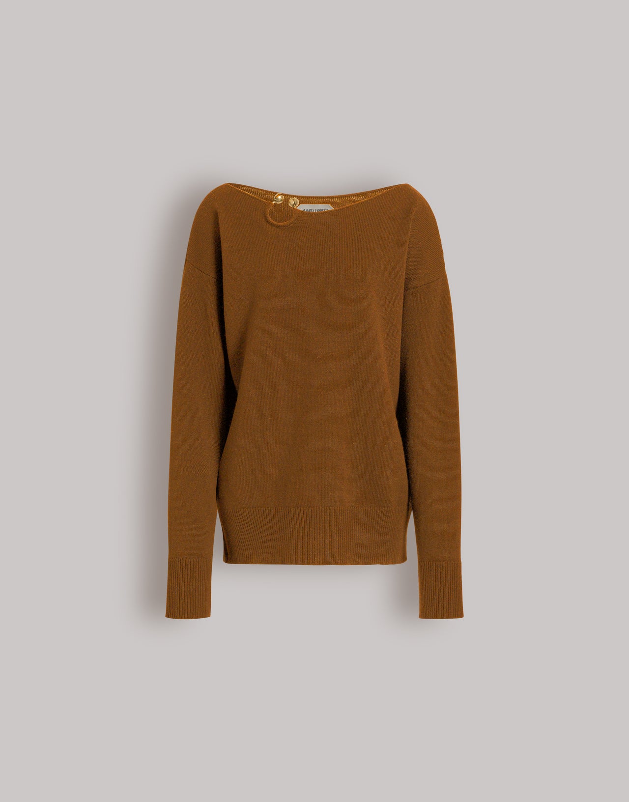 Wool, silk, and cashmere sweater with floral brooch Brown Alberta Ferretti Boutique Online 1